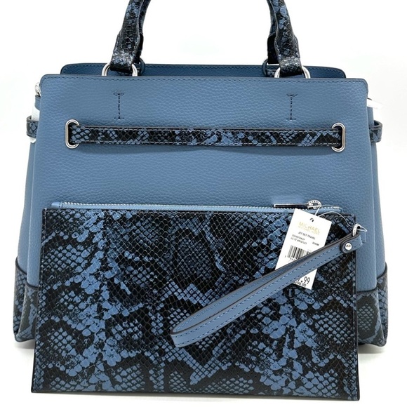 Michael Kors Large Reed Leather Belted Satchel Crossbody Bag & Large TZ Wristlet - Picture 6 of 15